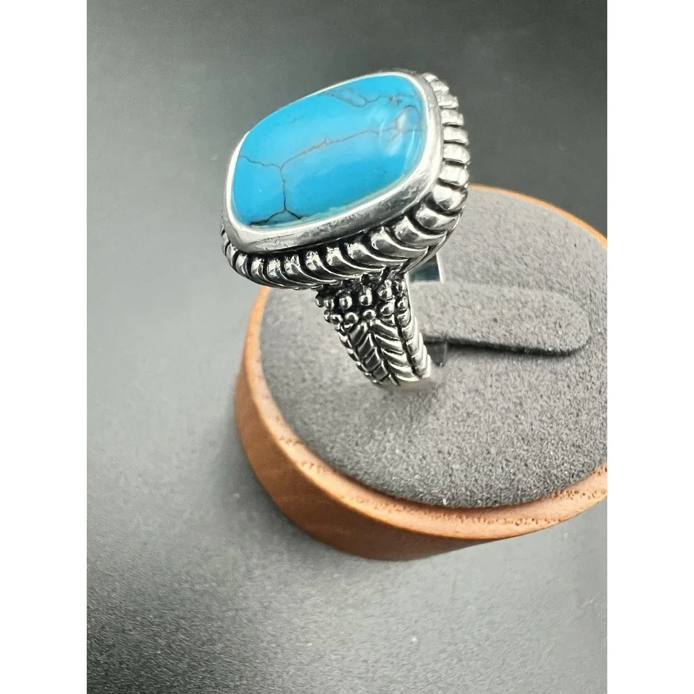 Vtg Southwestern Style Large Faux Turquoise Cabochon Rope Twist Statement Ring 9